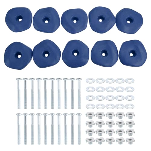 PATIKIL Rock Climbing Holds, 10 Pcs Climbing Rock Wall Grips Play Set Climber Attachments with Single Holes for Playground Accessories Indoor Outdoor Tree Training, Blue-C