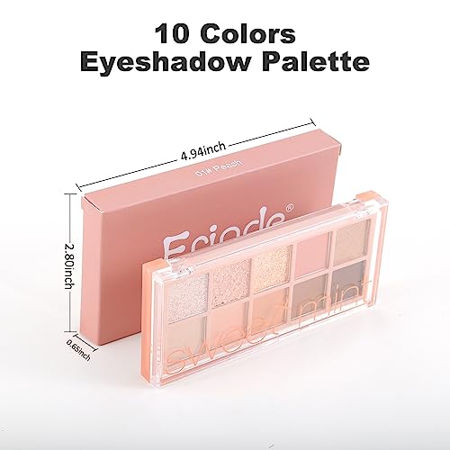 erinde 10 colors eyeshadow palette makeup - matte shimmer glitter eye shadow ultra-blendable high pigmented naturing-looking neutral nude eyeshadow pallet with professional brush peach color