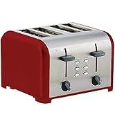 Kenmore 4-Slice Toaster in Red with Dual Controls, Extra Wide Slots, Adjustable Browning, Defrost...