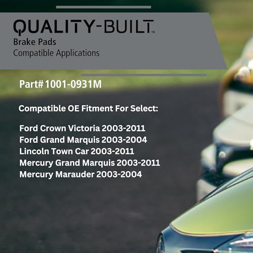 Image of QUALITY-BUILT Front Semi-Metallic Brake Pads, Premium 1001-0931M, Compatible with 2003-2011 Ford /Lincoln /Mercury (Crown Victoria, Grand Marquis, Marauder, Town Car)