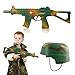 Camouflage Army Helmet and 16 inches Machine Gun Toy Rifle Military Combat Playset for Kids