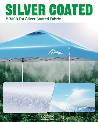 Image of Acepic 10x10 Pop Up Canopy Tent, Silver-Coating Top,Pop Up Canopy Tent Instant Portable Shelter with 1-Button Push and Wheel Carry Bag, 8 Stakes and 4 Upgraded Canopy Weights (Serene Blue, 10x10)