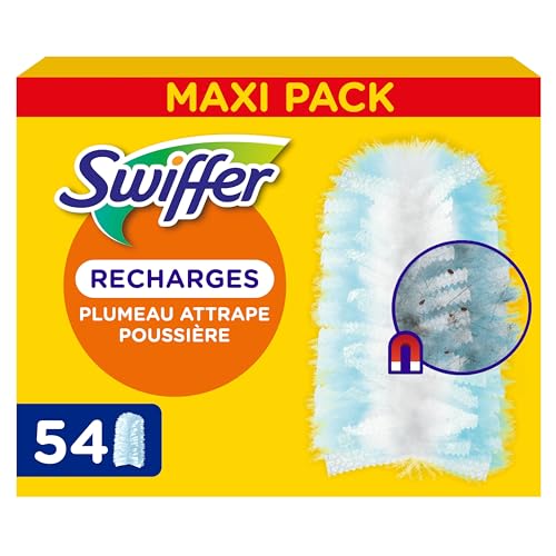 Swiffer Duster Plumeau Recharges,54 Unités (6x9), Capture Poussière, Poils & Allergènes, Efficace Contre 99.9% des Poussières, Atteint les Coins Difficiles, Rapide et Efficace, Manche Vendu Séparément