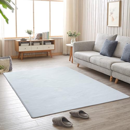 Okyuk Alfombra Salón De Imitación De Piel De Conejo, 160 X 230 Cm,Alfombra Salon Supersuave Y Antideslizante,Alfombras Mullidas Lavable A Máquina, Para Sala De Estar Y Dormitorio Blanco