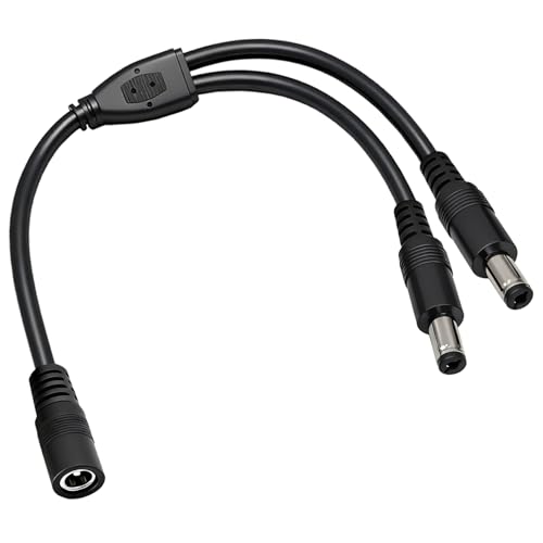 3-Pack 18AWG DC 5.5mm x 2.1mm 12V/24V DC Power Splitter Cable, 1 Female to 2 Male for CCTV Surveillance Cameras, LED Light Strips, and Other Devices with Single Input and Dual Output Power Supply.