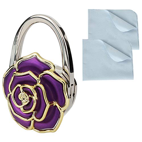 Preisvergleich Produktbild OOTSR Faltbarer Handtaschenhalter-Geldbeutelhaken mit Reinigungstuch, Faltbarer Handtaschenhalterung Damen-Taschenhalter Lady Charm-Handtaschengeldbeutel mit Rosenform-Handtaschenhalter für den Tisch