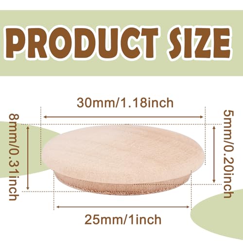Image of 50pcs 30mmx25mm /1.1''x1''(Cover DiaxHole Dia) Stair Plugs,Beech Wood Screw Hole Covers,Button Top Screw Hole Plugs,Decorative Wooden for Woodworking