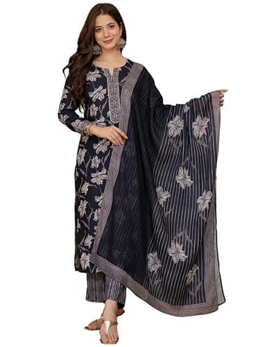 Image of Vaamsi Women's Rayon Blend Floral Straight Printed Kurta Pant With Dupatta Set