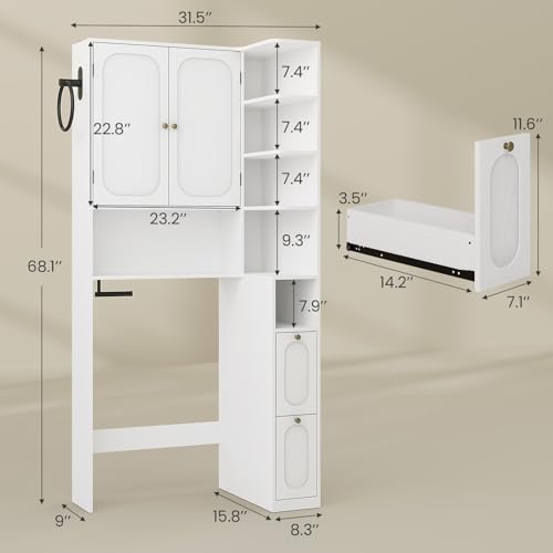 7-Tier-L-Shaped-Wooden-Over-the-Toilet-Storage-Cabinet-with-Doors-Modern-Over-Toilet-Bathroom-Organizer-Shelf-with-2-Large-Drawers-Bathroom-Over-Toilets-Storage-Cabinet-Space-Saver-White