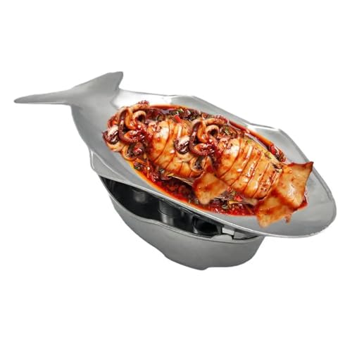 WOTZOV Plato Calentador de Comida para bufé, Plato con Forma de pez, Juego de Olla Caliente de Aluminio para Fiestas, bufés, Catering, Banquetes y Bodas.，One ColorL