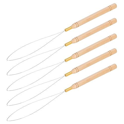 Hair Extension Loop Needle Kit Threader Wooden Handlethreader Beaderwooden Handle 5Pcs Tool Yarn Needles - Image 2