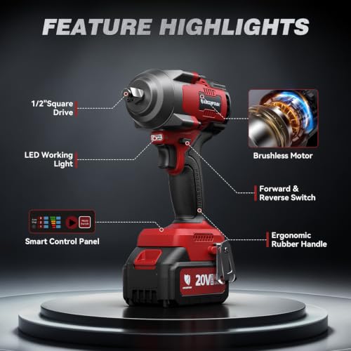 ARCCAPTAIN Cordless Impact Wrench 996Ft-lbs(1350N.m), 1/2 Inch Impact Gun - image 9