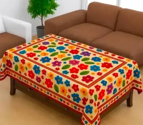 Image of Velvet Decorative Rectangular Table Cover with Traditional Design, Living Room Centre Table Cloth, Beige and Multicolour Size (36 * 56) (Small hd flwer t-c)
