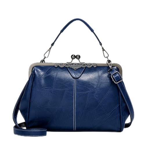 Image of Segater Women Retro Hollow Oil Wax PU Leather Handbag Kiss Lock Crossbody Purse Vintage Messenger Bag Tote
