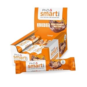 PhD Nutrition Smart Protein Bar Low Calorie, Nutritional Protein Bars/Protein Snacks, High Protein Low Sugar, Chocolate Peanut Butter Flavour, 20g of Protein, 64g Bar (12 Pack)