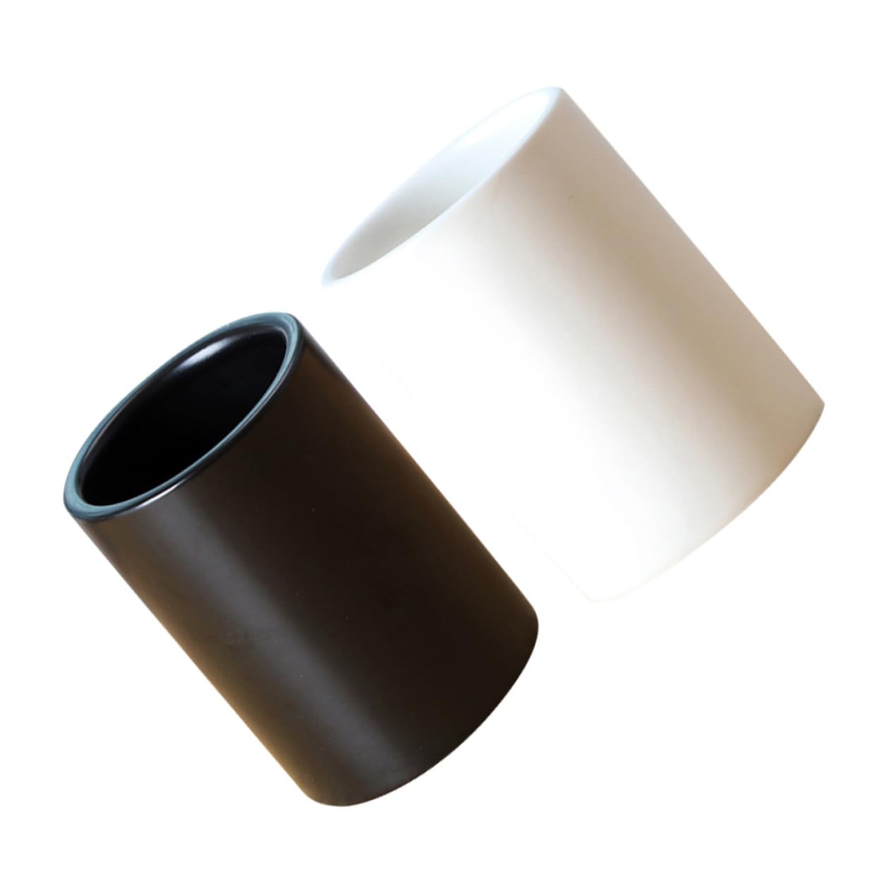 COOLHIYA 2pcs Portable Tea Cups Lightweight Multipurpose Rinse Cups Black White Straight Design for Mouthwash Travel and Storage