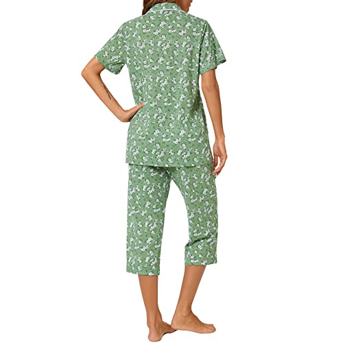 Image of Tugege Capri Pajamas Set Womens Button Down Short Sleeve Lounge Sets Sleepwear Notch Collar Top & Capri 2 Piece PJ Sets
