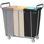3 Section Rolling Laundry Sorter Cart with Wheels, 360L