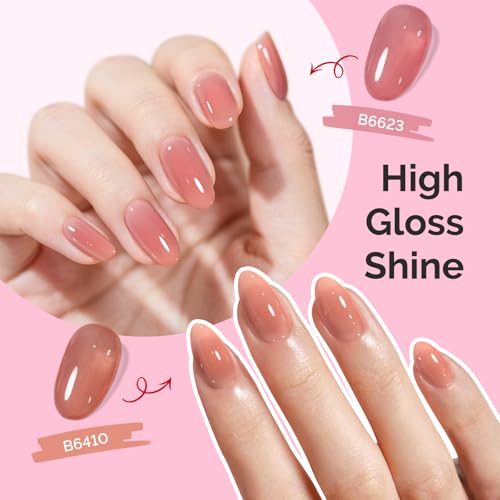 Image of MelodySusie Jelly Gel Nail Polish Set,6PCS Milky or Jelly Texture,Retro Mauve Colors Soak Off UV LED Light Cure or Salon Manicure and Nail Art DIY at Home 15ML
