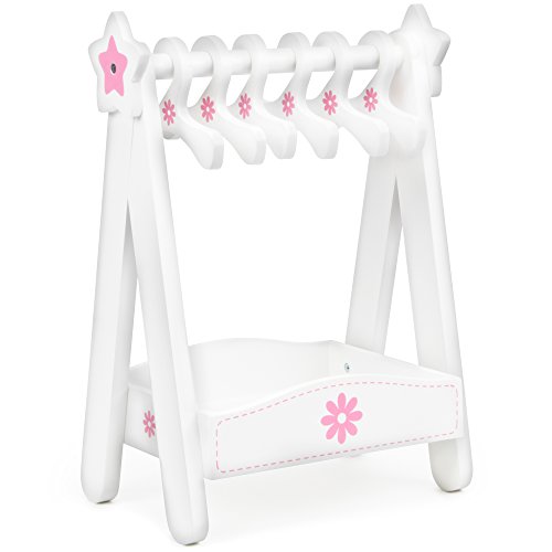 Imagination Generation Classic Wooden Doll Dress Rack with 6 Hangers, Compatible with 18â€ Brand Name Doll Accessories