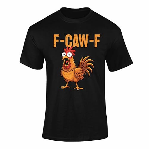 Funny F-CAW-F Chicken & Raven Graphic T-Shirt for Adults & Kids – Humorous Bird Pun Tee Black X-Large Style 1