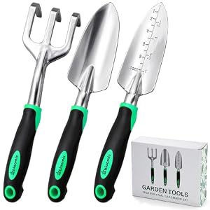 12 Pcs Gardening Tools Set – Heavy Duty Garden Tools Set with Tool Bag, Kneeling Pad, Apron & More Garden Accessories – Stainless Steel Plant Care Kit Supplies, Gardening Gifts for Women Men Silver