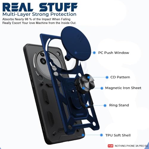 Image of AIBEX Back Cover for Nothing Phone 3(a) Pro 5G | D10 Tough Armor Case | Sliding Camera Shield | 360 Protection | Kickstand Ring Holder | Military-Grade Shockproof Bumper Case