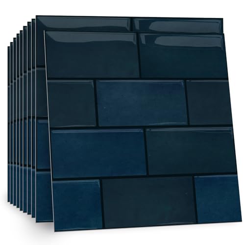 Celestdeco 2D Navy Blue Self Adhesive Wall Tiles,10 Sheet Peel and Stick Tiles for Bathroom and Kitchen,Waterproof Adhesive Wall Tiles and Bathroom Tile Stickers 30x30cm