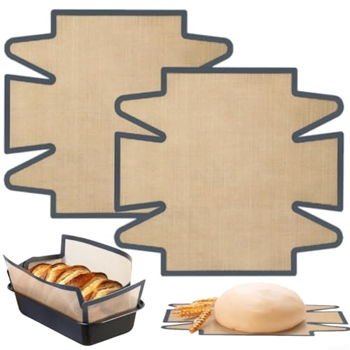 FACULX 2 forros de lata de silicona reutilizables, forros de lata para pan, alfombrilla antiadherente para hornear, forros para pan, herramienta de transferencia de masa fácil de limpiar para sartenes