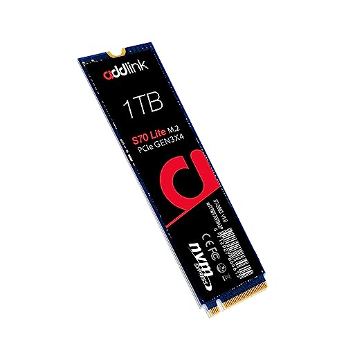 addlink S70 Lite 1TB PCIe 3.0 Ultra Durability Gaming SSD, Maximum Speed Up to 3200 MB/s Internal SSD - M.2 2280 NVMe Gen3X4, SLC Cache 3D NAND Internal SSD, Low-Power Consumption SSD (aUK1TBS70M2P)