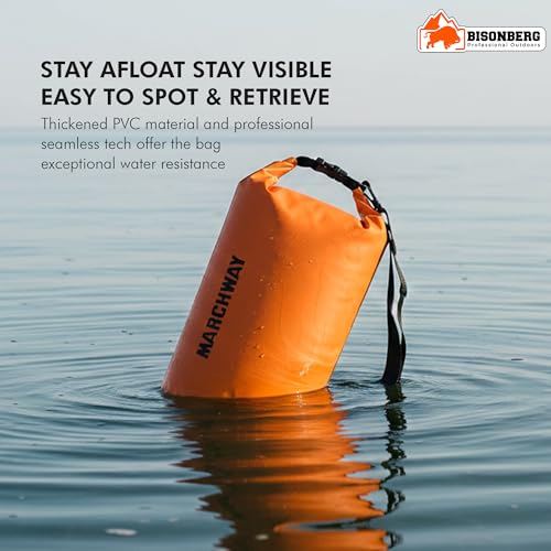 Image of Bisonberg 10 Liters Waterproof Dry Bag, Orange, PVC, 10 Litre, Roll-Top with Adjustable Shoulder Strap for Kayaking, Boating, Camping