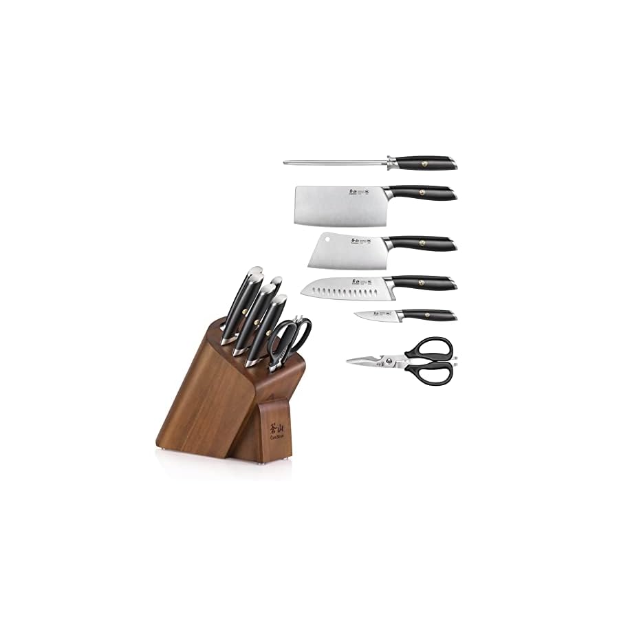 Cangshan L Series 7-Piece Cleaver Knife Block Set, Forged German Steel, Black, 1027112