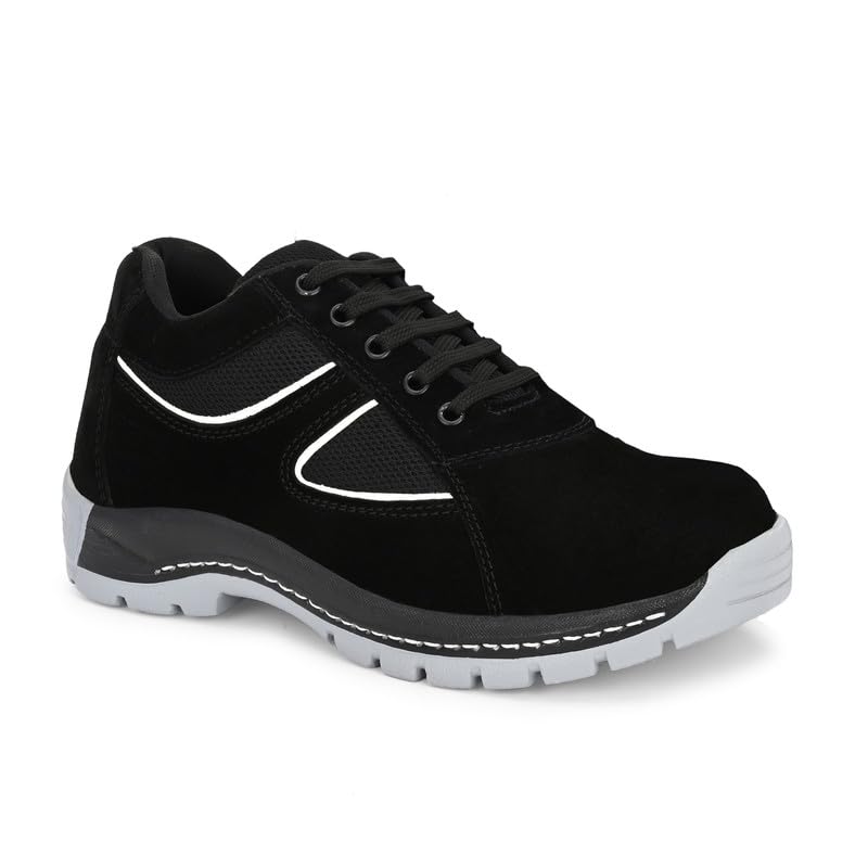 Suede Leather Steel Toe Safety Shoe for Mens (M3325) Black-image-39