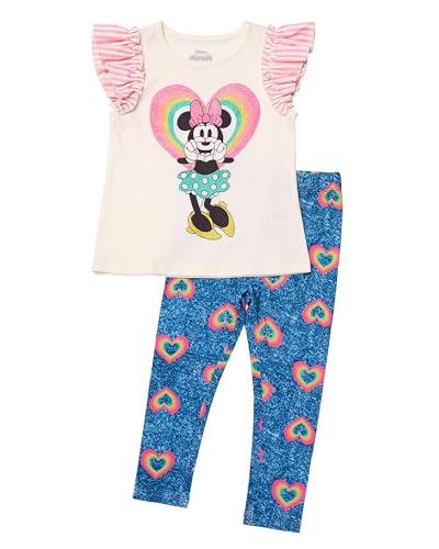 Image of Disney Minnie Mouse Toddler Girls Outfit, 2-Piece Ruffle Sleeve On Top T-Shirt and Stretchy Leggings Set