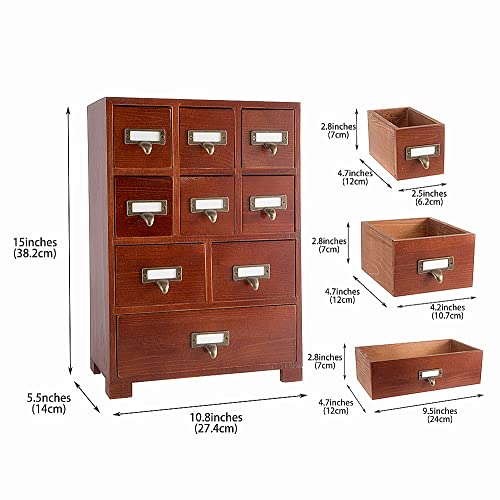 Packgilo Vintage Medicine Cabinet Wood Chinese Apothecary Cabinet With Drawers & Labels Rustic Library Card Catalog Cabinet Desktop Medicine Cabinet Organizer Herbal、Tea Bag、Jewelry Storage(Brown) #TOP2