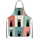 grembiule da cucina con stampa di gatto, grazioso grembiule da cucina vintage con gatto, ideale per barbecue primaverile, giardinaggio e lavoro da chef, perfetto per gli amanti dei gatti, 1 pezzo