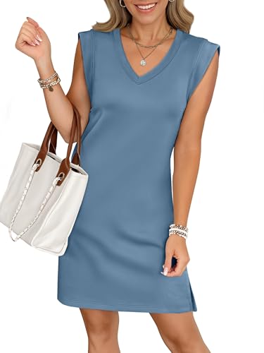 Image of ANRABESS V Neck Sleeveless Dress for Women | Mini Split Sundress, Business Casual Beach Vacation, 2026 Summer Outfits with Pockets