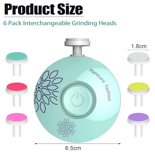 zoerbufan Baby Nagelfeile Elektrisch, 6 in 1 Set Elektrische Nagelfeile für Zehen und Finger, Austauschbare Schleifköpfe, Leise und Sicherer (Grün)