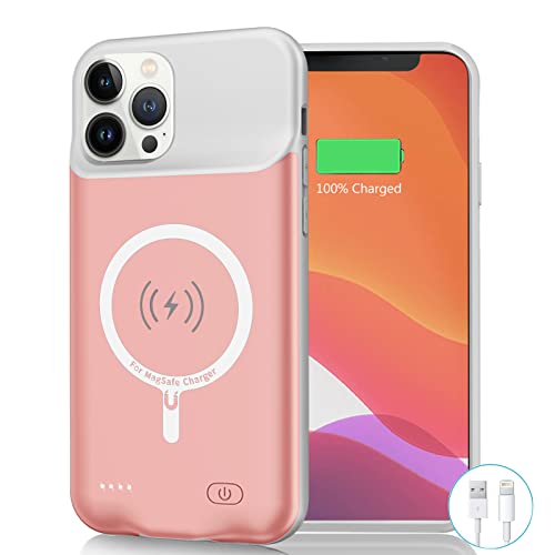 Wireless Charging Case for iPhone 12 Pro Max, 8500mAh Slim Portable Rechargeable Battery Case Qi Wireless Charging Compatible with iPhone 12 Pro Max (6.7 inch) Extended Battery Charger Case (Pink)