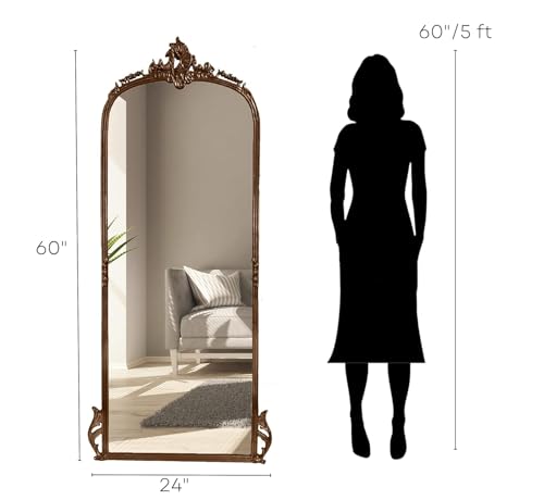 Image of Full Length Mirror with Ornate Frame Tall Standing Floor Mirror for Bedroom, Dressing Room & Living Room (Vintage Copper (Without Stand))