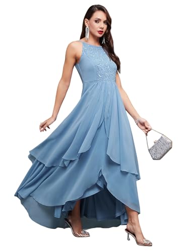 Image of Miss Chase Women's Round Neck Sleeve Embellished Fit Flare Maxi Dress