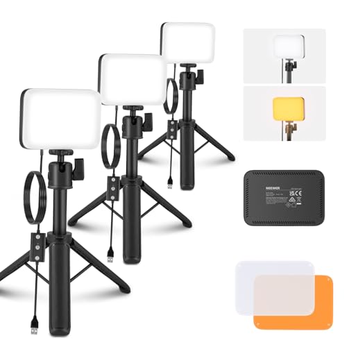 NEEWER Basics Packs de 3 Panneau LED Photo Lumiere de Bureau, Kit d'éclairage pour Vidéoconférence avec Trépieds et Filtre pour Webcam Ordinateur Zoom Maquillage Bicolore Intensité Variable, BP66