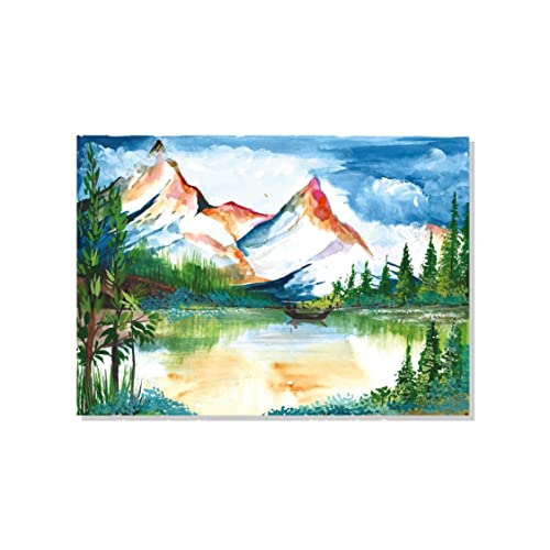 Image of RANGOLI 100% Cotton Stretched Canvas Painting 400 GSM, Framed Mountain Landscape Contemporary Canvas Abstract Wall Art for Living Room, 3D Paintings for Wall Decor (12 x 18 Inch With Frame)