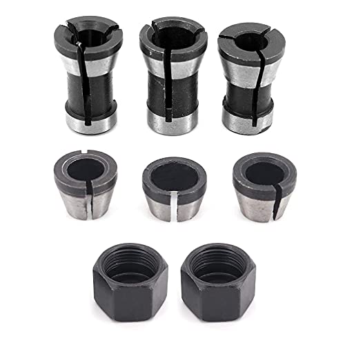 YWNYT 6 x Fräser-Spannzangen-Adapter, 6 mm, 6,35 mm, 8 mm, Trimmmaschinen-Bohrfutter, Gravur, Trimmzange für Fräsarbeiten, Schnitzmaschinen, Werkzeug mit zwei Muttern