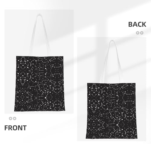 Starry Divination Constellation Print Reusable Canvas Tote, Shopping Bag With Handles For Daily And Grocery Use3