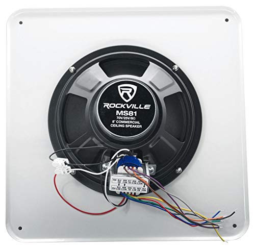 Rockville RCS80-1 60 Watt 70v Commercial/Restaurant Amplifier/Bluetooth Receiver Bundle with (8) MS81 Metal 8