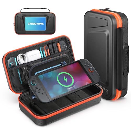 FASTSNAIL Charging Case for Nintendo Switch 2 Built in 37000mWh Battery PD 18W Fast Charging Power Case High Capacity Storage Carrying Cases with 9 Game Card Slots Hard Protective Bag for Switch 2