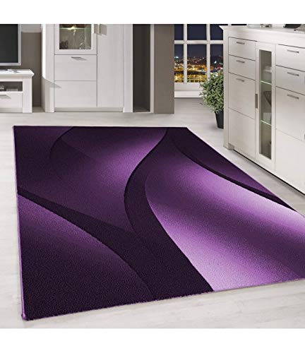 Tapis design moderne vagues noir violet blanc pour salon contemporain 80x150cm