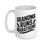 Marathon Grandma Running Shoes Crossed Graphic Identity Ceramic Mug, White, 15oz