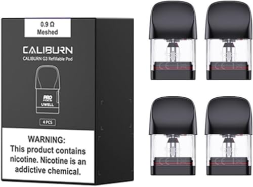 Caliburn G3 Refillable Pods - 4 Pack for Uwell Caliburn G3 Pod kit - No Nicotine - No Eliquid (0.9 ohm)